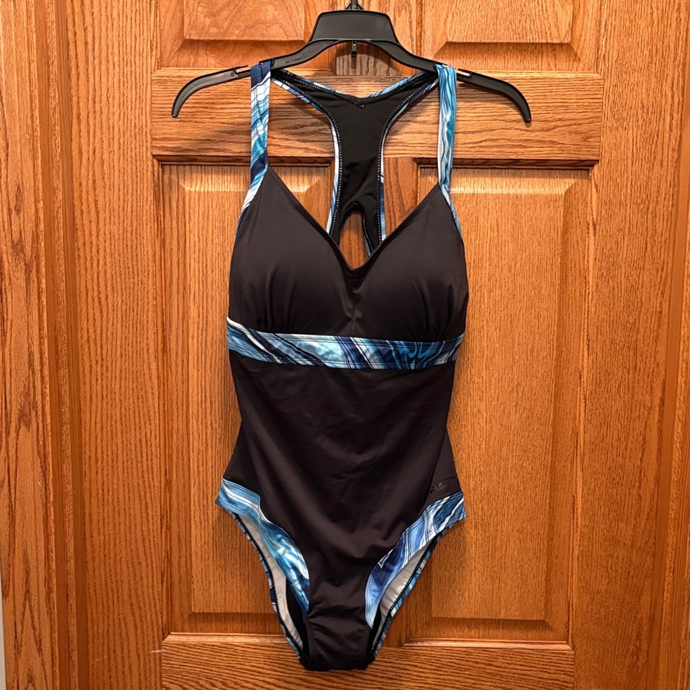 Swimsuits for All Aquabelle Black and Blue Women's One-Piece Swimsuit